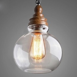Luminária pendente de bola de cristal redonda de madeira vintage (diâm. 19 cm)