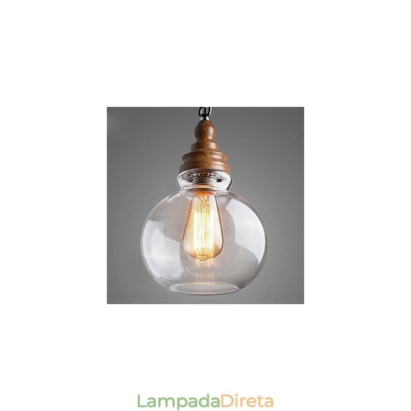 Luminária pendente de bola de cristal redonda de madeira vintage (diâm. 19 cm)