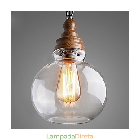 Luminária pendente de bola de cristal redonda de madeira vintage (diâm. 19 cm) Luminária pendente de bola de cristal redonda de madeira vintage (diâm. 19 cm)