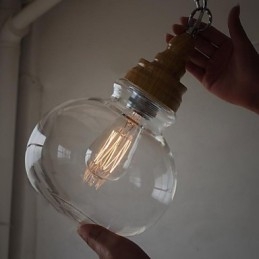 Luminária pendente de bola de cristal redonda de madeira vintage (diâm. 19 cm)