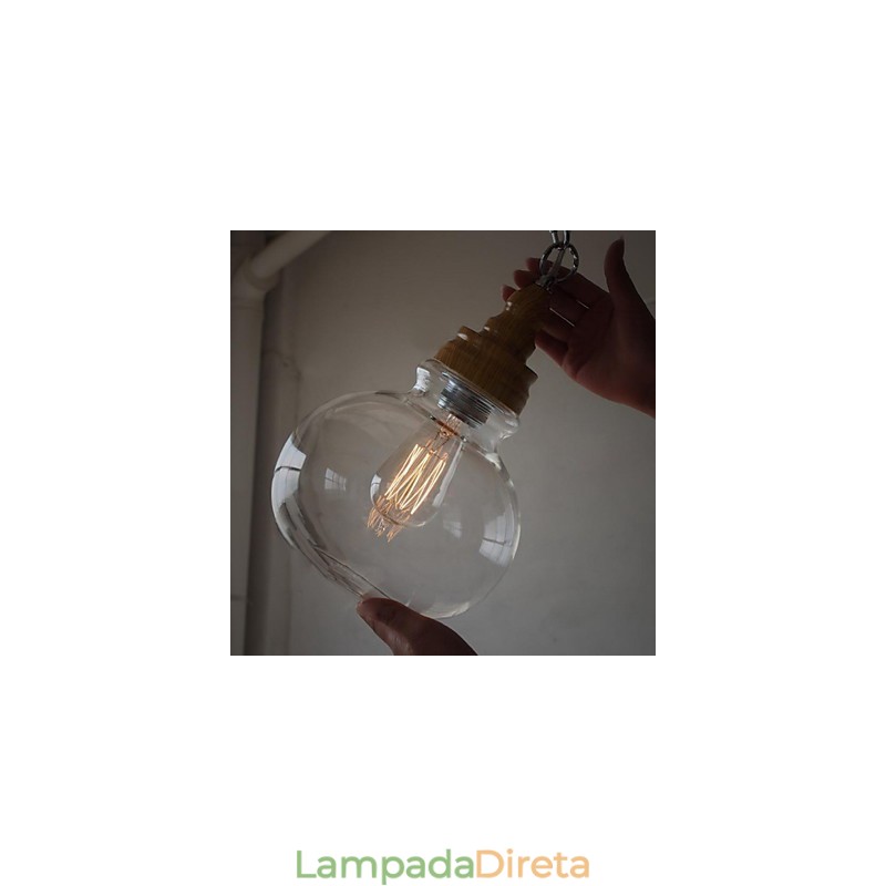 Luminária pendente de bola de cristal redonda de madeira vintage (diâm. 19 cm)
