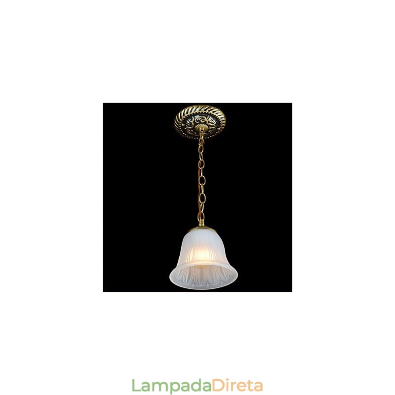 Luminária pendente de bronze com padrão de vidro, abajur europeu retrô clássico