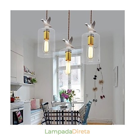 Lustre de vidro criativo com pingente de pássaro e cúpula de vidro Lustre de vidro criativo com pingente de pássaro e cúpula de vidro