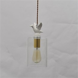 Lustre de vidro criativo com pingente de pássaro e cúpula de vidro