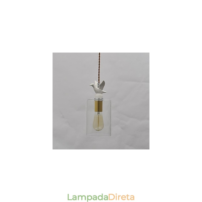 Lustre de vidro criativo com pingente de pássaro e cúpula de vidro