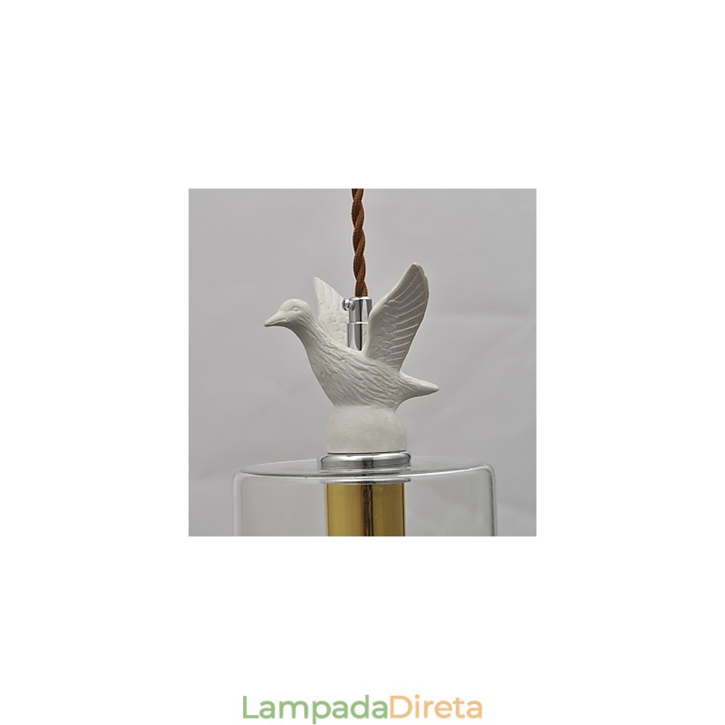 Lustre de vidro criativo com pingente de pássaro e cúpula de vidro