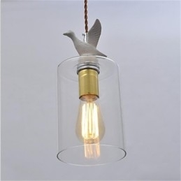 Lustre de vidro criativo com pingente de pássaro e cúpula de vidro