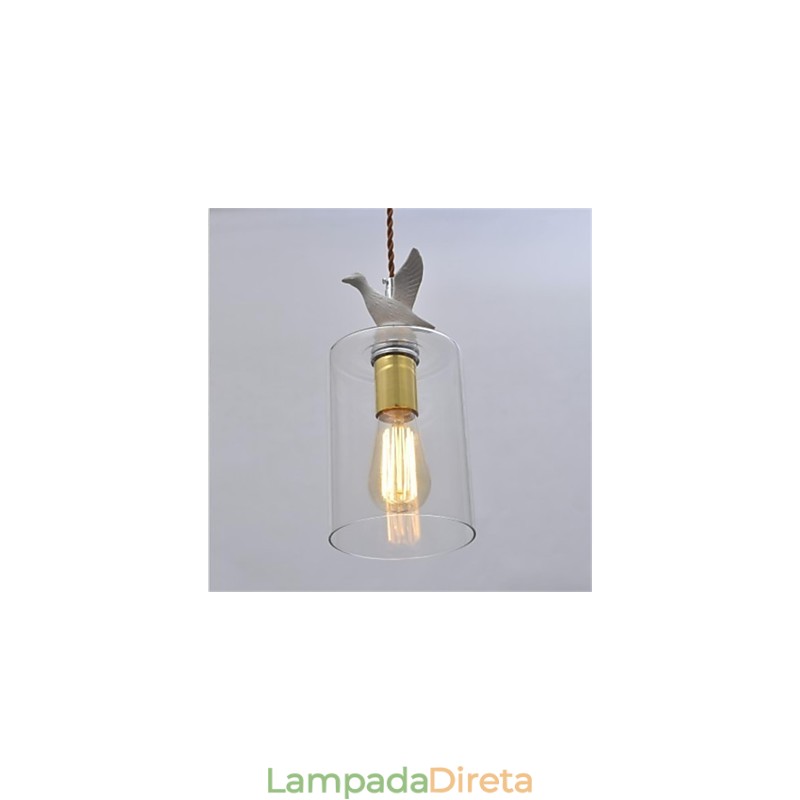 Lustre de vidro criativo com pingente de pássaro e cúpula de vidro