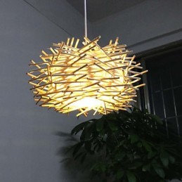 Droplight contemporâneo e contraído 1 luz de madeira tecida à mão
