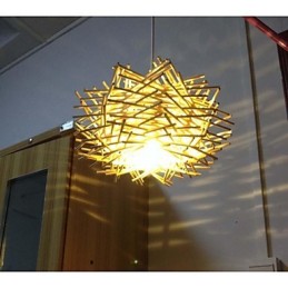Droplight contemporâneo e contraído 1 luz de madeira tecida à mão