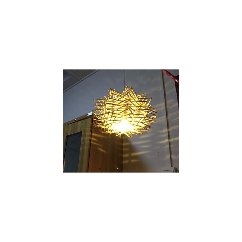 Droplight contemporâneo e contraído 1 luz de madeira tecida à mão