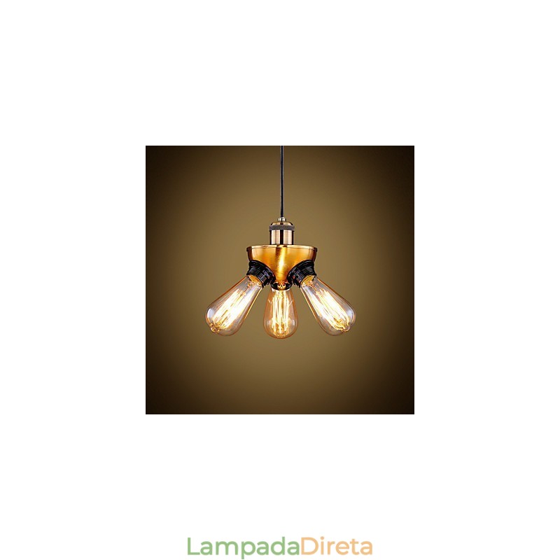 Lâmpada de luz suspensa de três pés com cabeça de cobre industrial americana