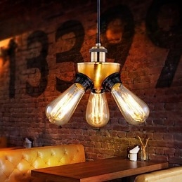 Lâmpada de luz suspensa de três pés com cabeça de cobre industrial americana