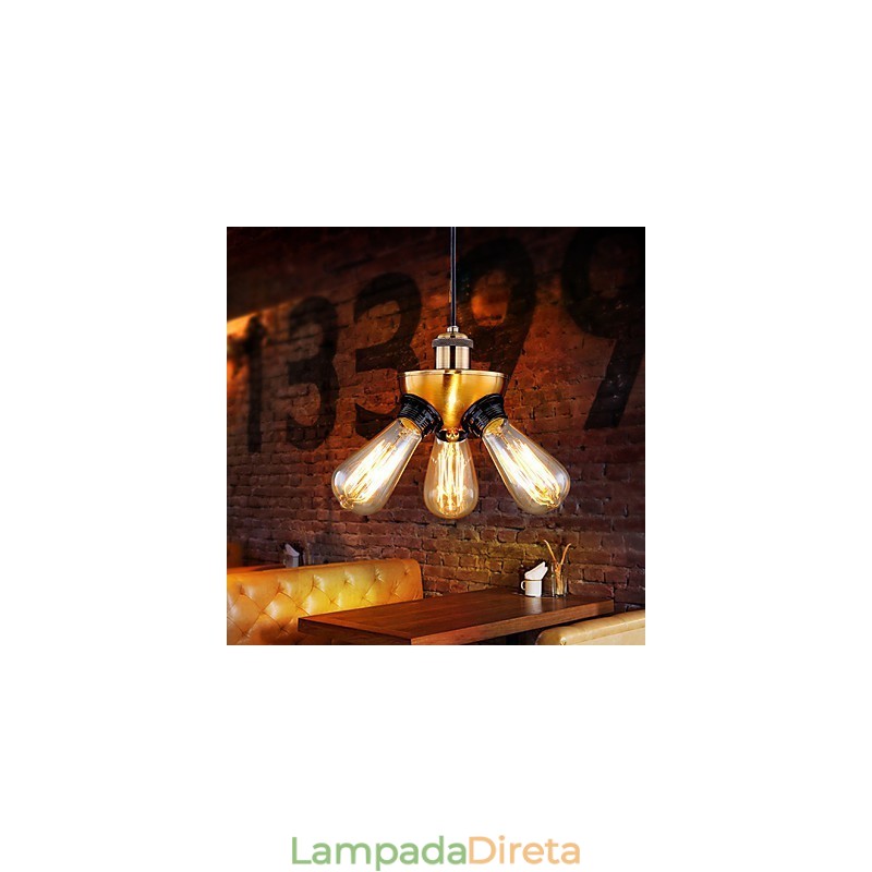 Lâmpada de luz suspensa de três pés com cabeça de cobre industrial americana