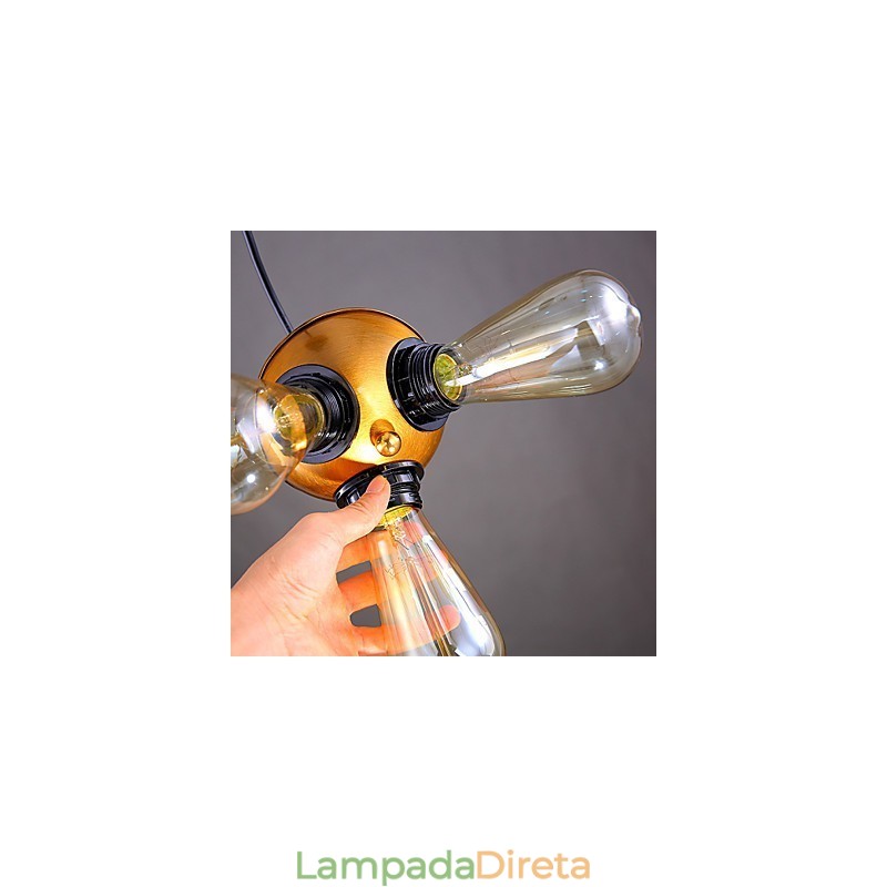 Lâmpada de luz suspensa de três pés com cabeça de cobre industrial americana