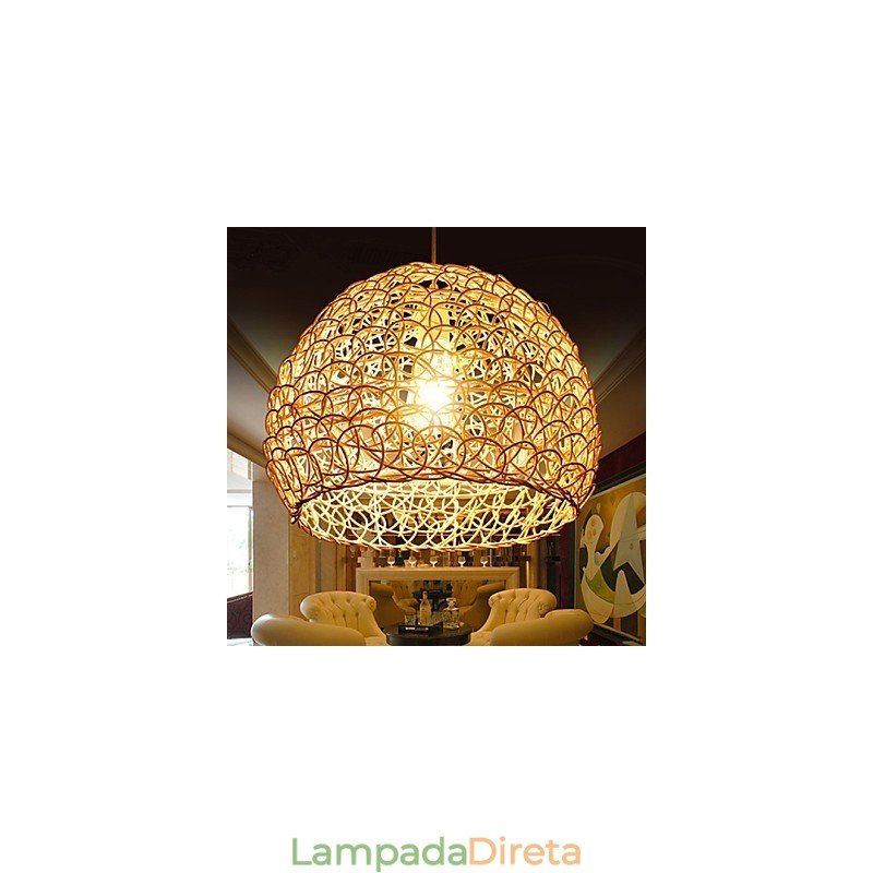 Lâmpada de teto suspensa de cabeça única moderna Rural Cany Art Woven Rattan