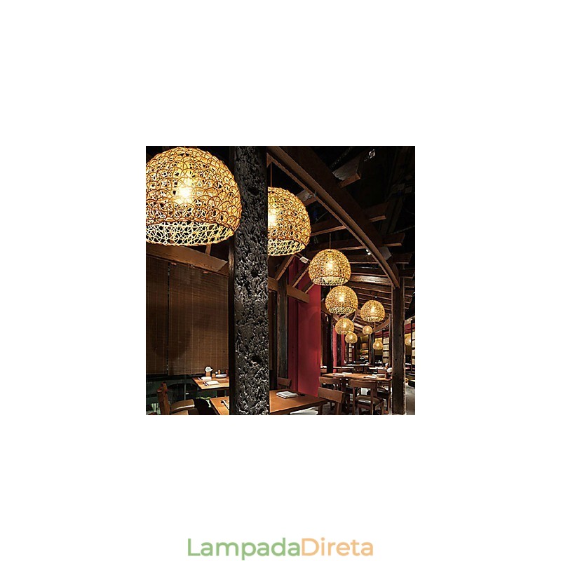 Lâmpada de teto suspensa de cabeça única moderna Rural Cany Art Woven Rattan