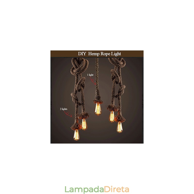 1 Luz DIY Arte Corda de Cânhamo Luz Criativa Corda de Cânhamo Lustre Longo 100cm Enviar 1 Lâmpada