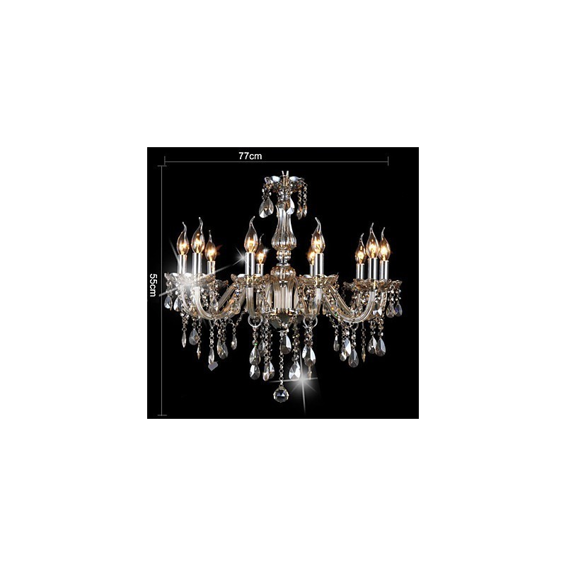 Lustre de cristal de luxo com 10 luzes, cor conhaque, lustre de cristal K9