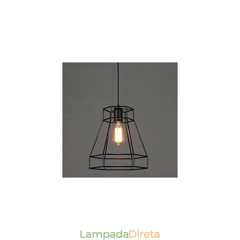 Lustre de ferro forjado com diamante de linha geométrica, luz pendente moderna e contemporânea