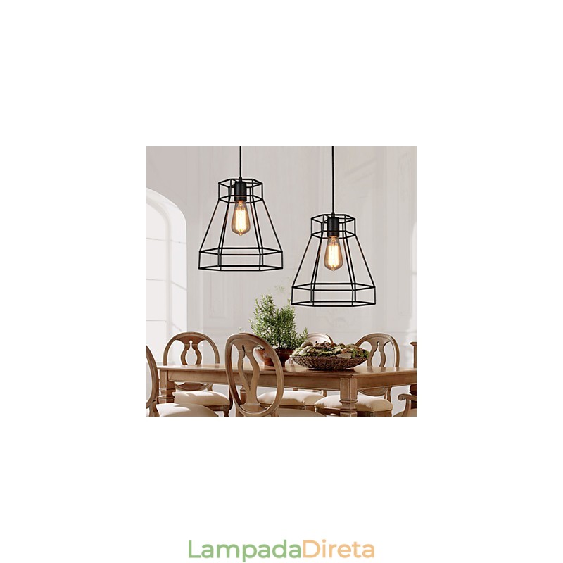 Lustre de ferro forjado com diamante de linha geométrica, luz pendente moderna e contemporânea