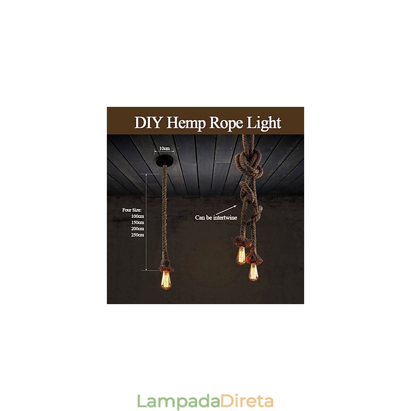 1 Luz DIY Arte Corda de Cânhamo Luz Criativa Corda de Cânhamo Lustre Longo 100cm Enviar 1 Lâmpada