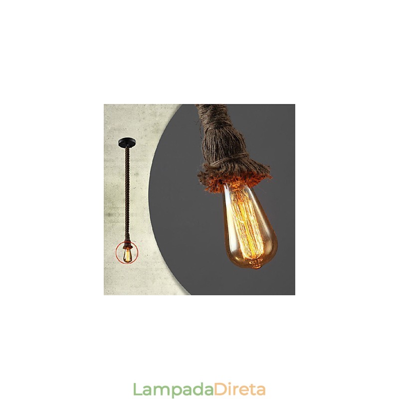 1 Luz DIY Arte Corda de Cânhamo Luz Criativa Corda de Cânhamo Lustre Longo 100cm Enviar 1 Lâmpada