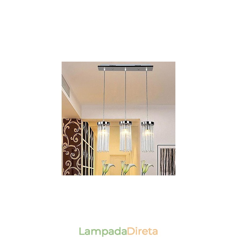 Luminária pendente moderna contemporânea de cristal cromado em metal