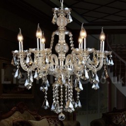 Lustre moderno de cristal K9 cor conhaque vintage retrô com 6 luzes