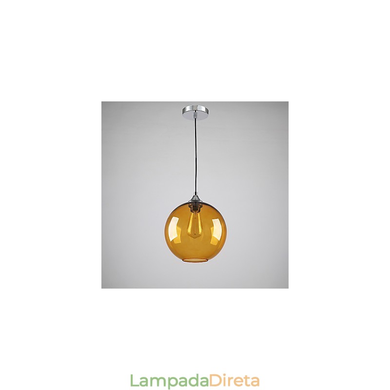 Luminária pendente de vidro moderna com design de bolha âmbar redonda e cúpula de vidro