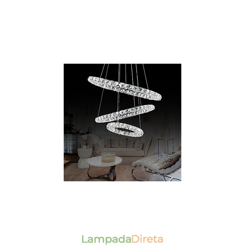 Luminária pendente moderna contemporânea de cristal cromado de metal de 44 W