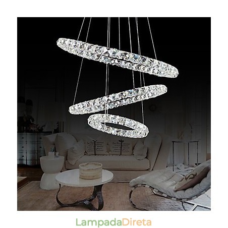 Luminária pendente moderna contemporânea de cristal cromado de metal de 44 W Luminária pendente moderna contemporânea de cristal cromado de metal de 44 W