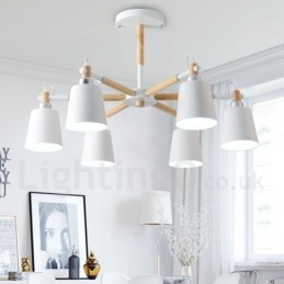 Lustre moderno contemporâneo de madeira com 6 luzes