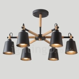 Lustre moderno contemporâneo de madeira com 6 luzes