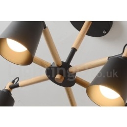 Lustre moderno contemporâneo de madeira com 6 luzes