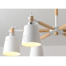 Lustre moderno contemporâneo de madeira com 6 luzes