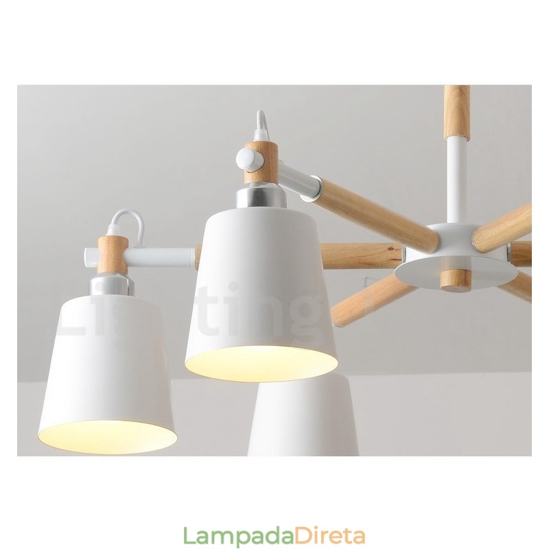 Lustre moderno contemporâneo de madeira com 6 luzes