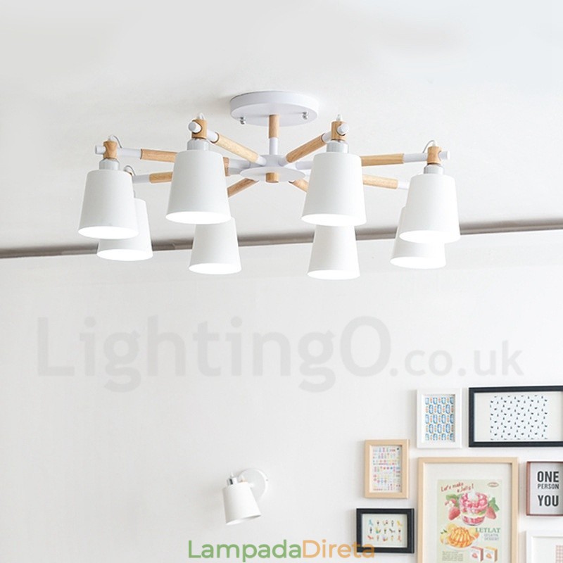 Lustre de madeira moderno e contemporâneo de 8 luzes