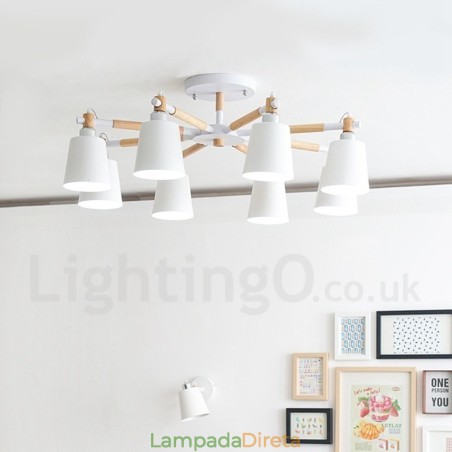 Lustre de madeira moderno e contemporâneo de 8 luzes Lustre de madeira moderno e contemporâneo de 8 luzes