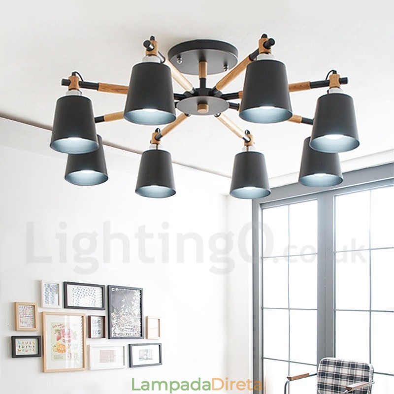 Lustre de madeira moderno e contemporâneo de 8 luzes
