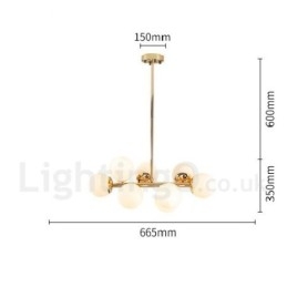 Lustre moderno contemporâneo de 8 luzes com abajur de vidro