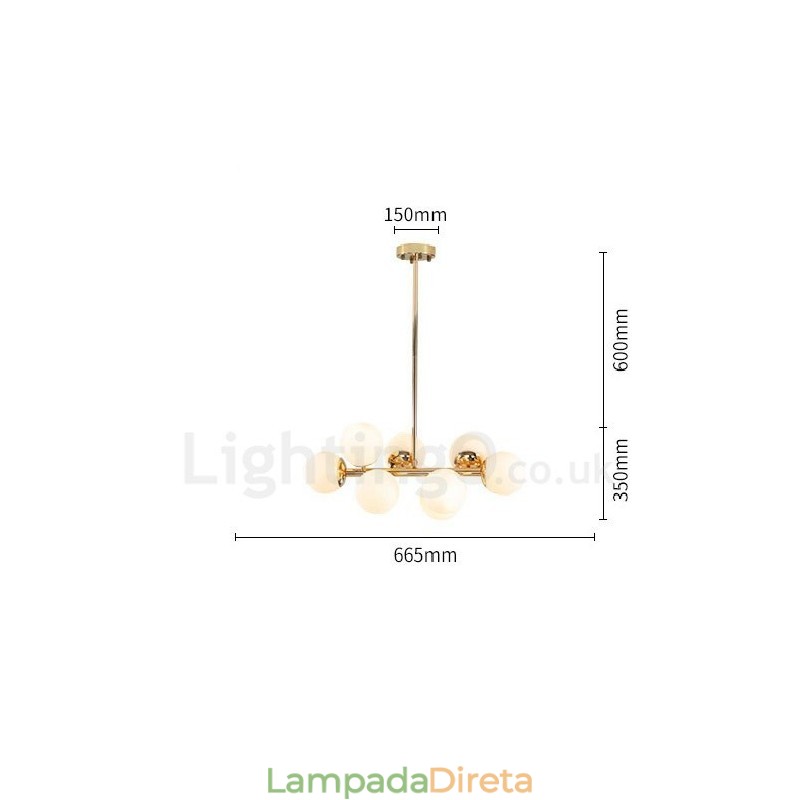Lustre moderno contemporâneo de 8 luzes com abajur de vidro