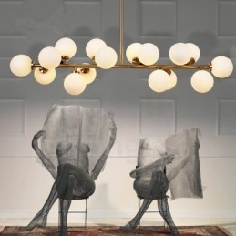 Lustre moderno contemporâneo de 16 luzes com cúpula de vidro e lâmpada