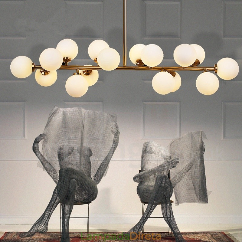 Lustre moderno contemporâneo de 16 luzes com cúpula de vidro e lâmpada