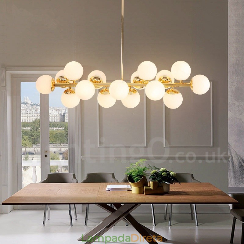 Lustre moderno contemporâneo de 16 luzes com cúpula de vidro e lâmpada
