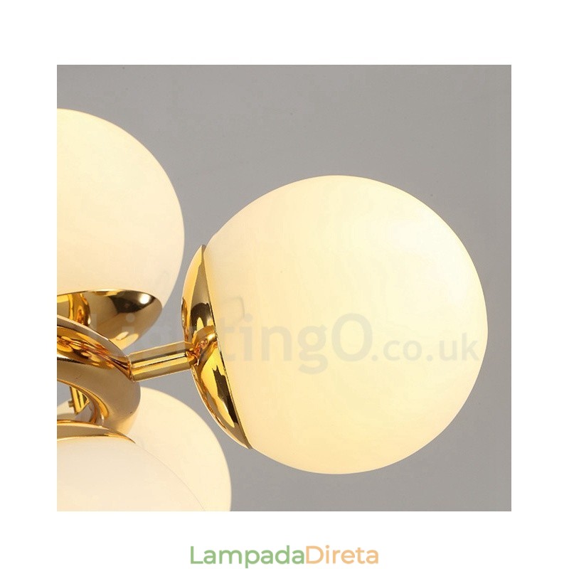 Lustre moderno contemporâneo de 16 luzes com cúpula de vidro e lâmpada