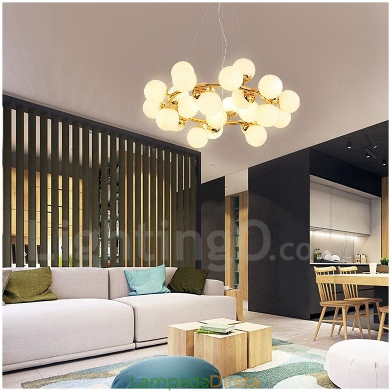 Lustre moderno contemporâneo de 24 luzes com abajur de vidro