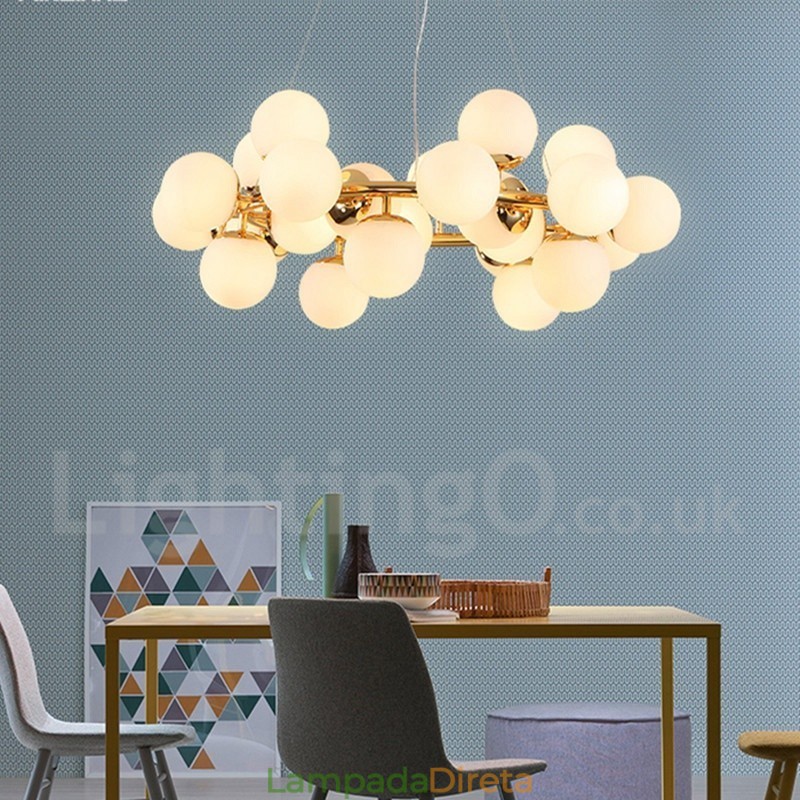 Lustre moderno contemporâneo de 24 luzes com abajur de vidro