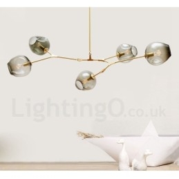 Lustre moderno contemporâneo de 5 luzes com abajur de vidro