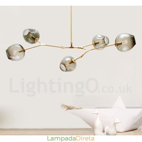 Lustre moderno contemporâneo de 5 luzes com abajur de vidro Lustre moderno contemporâneo de 5 luzes com abajur de vidro